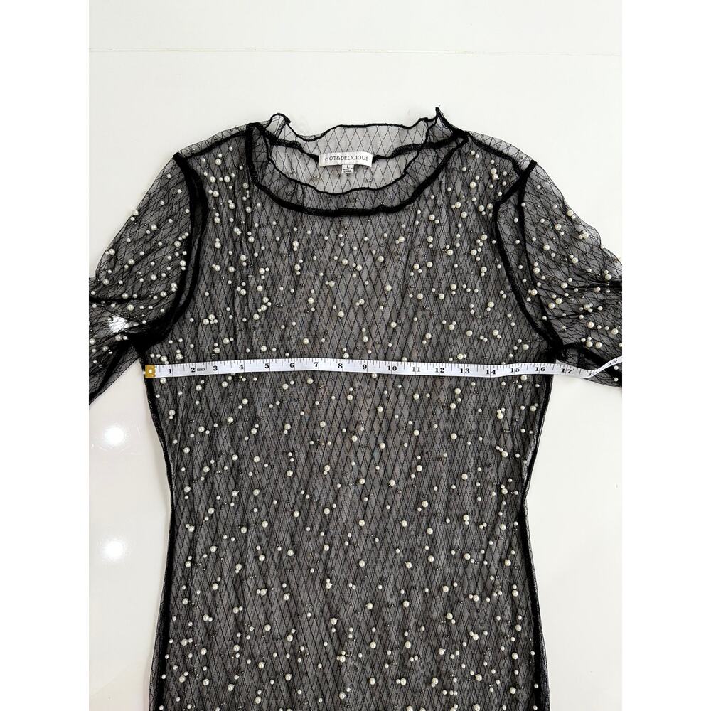 Hot & Delicious Black Sheer pearl dress/cover up L - Picture 9 of 12